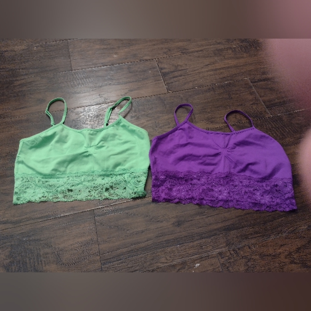 No Boundaries Purple and Green Bandeau Set with Lace Trim Size L/G..